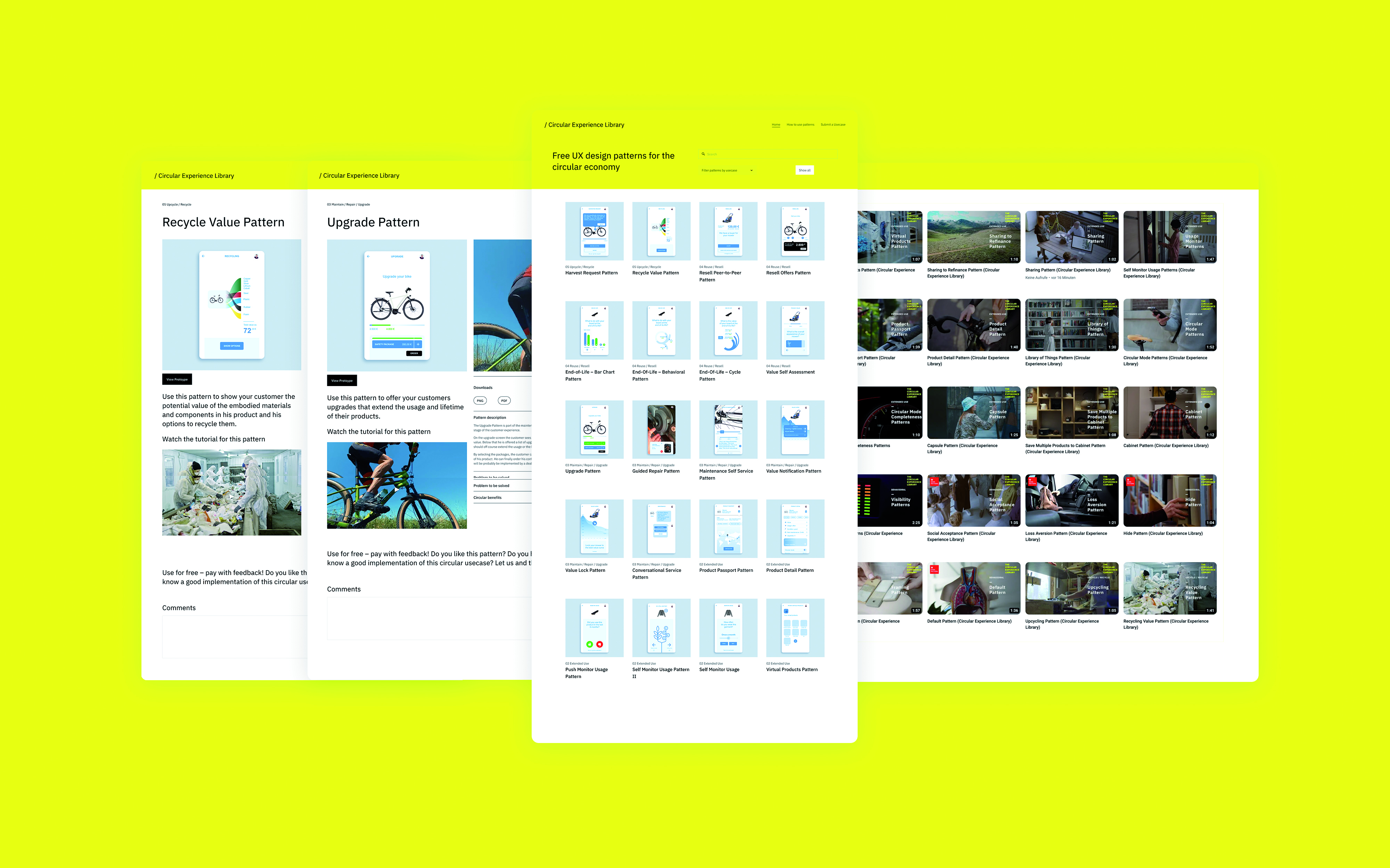 Beispiele zirkulärer Service-Patterns wie "Recycle Value" und "Upgrade"